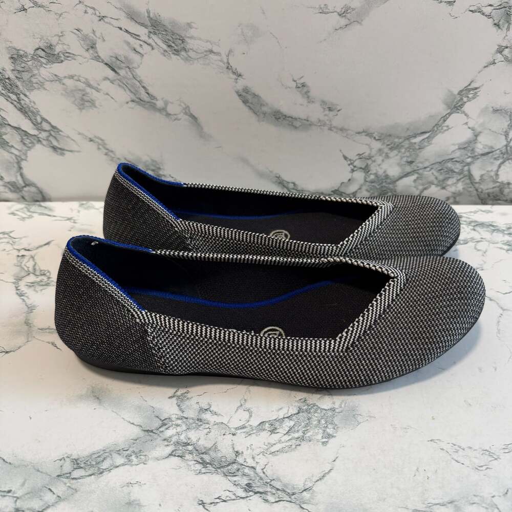 Rothys Women 8 The Flat Round Toe Birdseye Black Slip On Casual Comfort Shoe